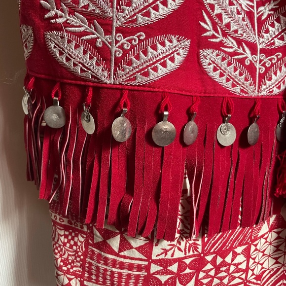 Boho Red Cotton Enbroidered Bag with Coin Detailing - Picture 3 of 6